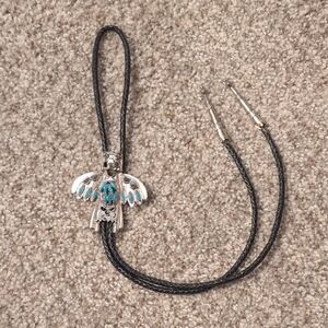 Vintage Bird Silver and Turquoise Bolo Tie